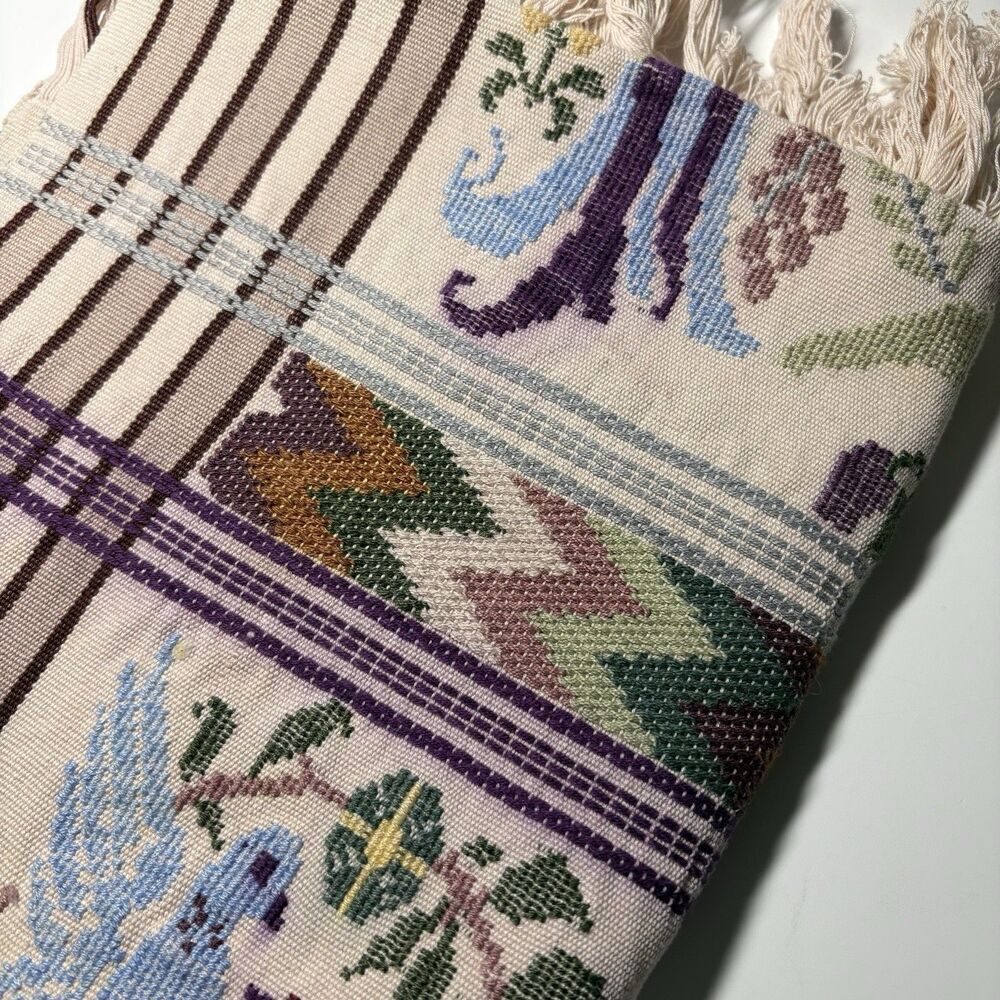 Handwoven Guatemalan Cotton Table Runner Quetzal Bird Design Textile Wall Art - Picture 12 of 14